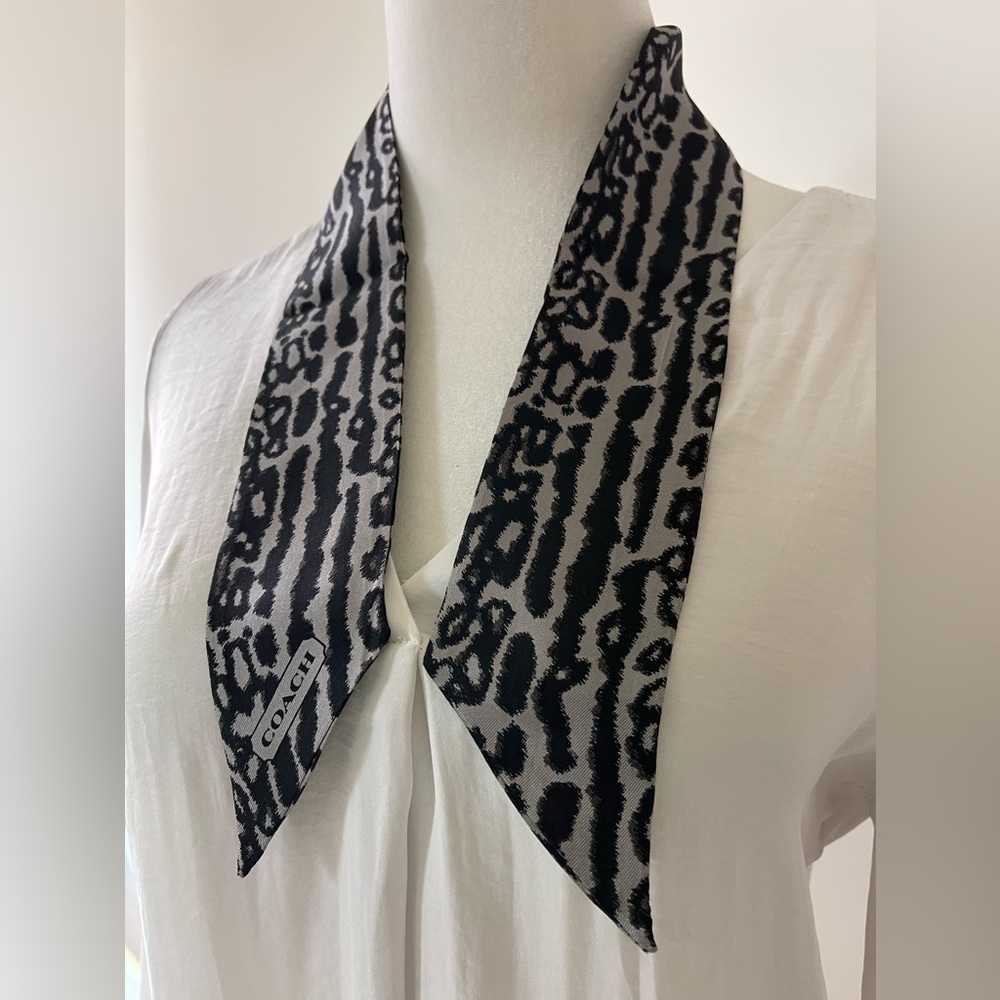 Coach Silk Animal Print Scarf Black Silver Grey